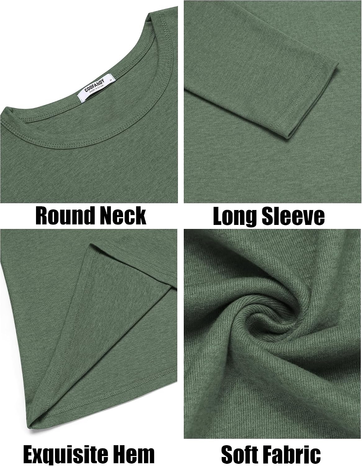 image:imageCOOFANDY Mens Long Sleeve Tee Shirts Crew Neck Casual Soft TeesArmy Green