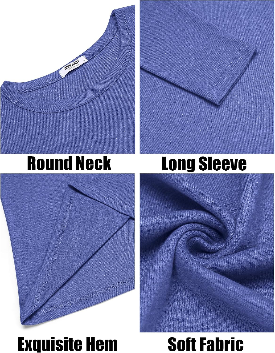 image:imageCOOFANDY Mens Long Sleeve Tee Shirts Crew Neck Casual Soft TeesHeather Blue