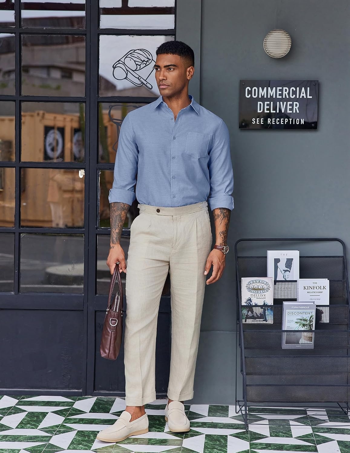 image:imageCOOFANDY Mens Oxford Shirt Long Sleeve Casual Button Down Shirts Soild Dress Shirts with PocketDark Blue