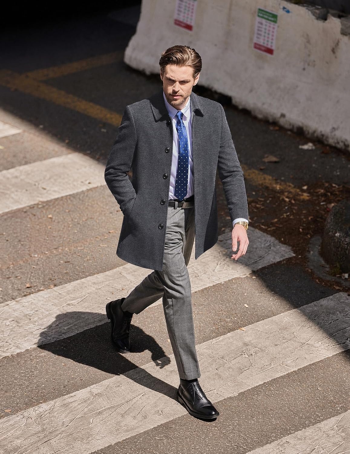 image:imageCOOFANDY Mens Pea Coat Slim Fit Winter Overcoat Mid Length Trench CoatDark Grey