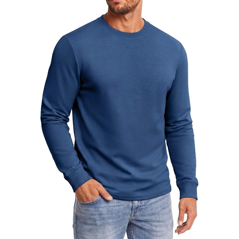 image:imageCOOFANDY Mens Crewneck Sweatshirt Cotton Pullover Thermal SweatshirtDark Blue