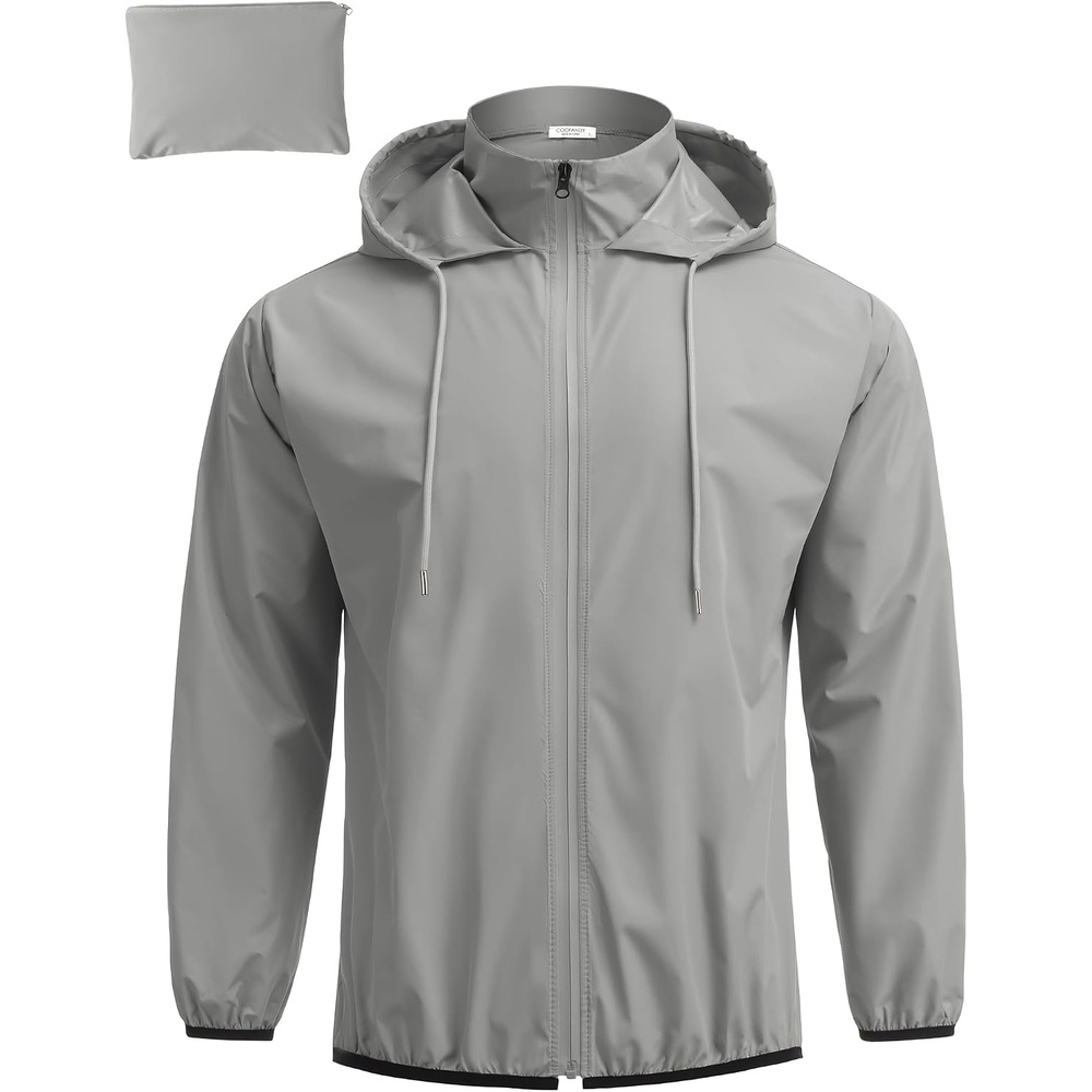 image:imageCOOFANDY Mens Light Rain Jacket Packable Waterproof Raincoat WindbreakerGray