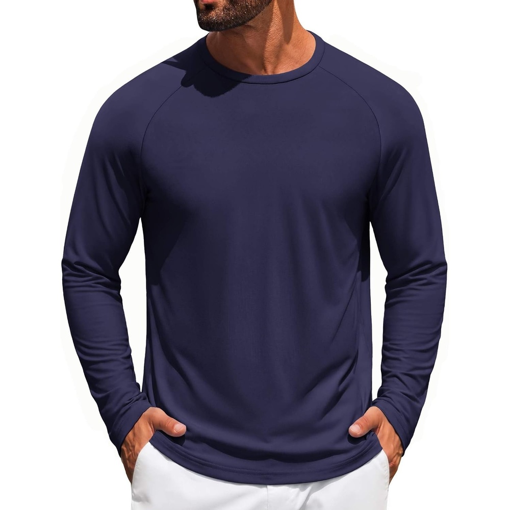 image:imageCOOFANDY Mens Long Sleeve TShirt Sun Protection Athletic Tee ShirtsAnavy Blue 1pack