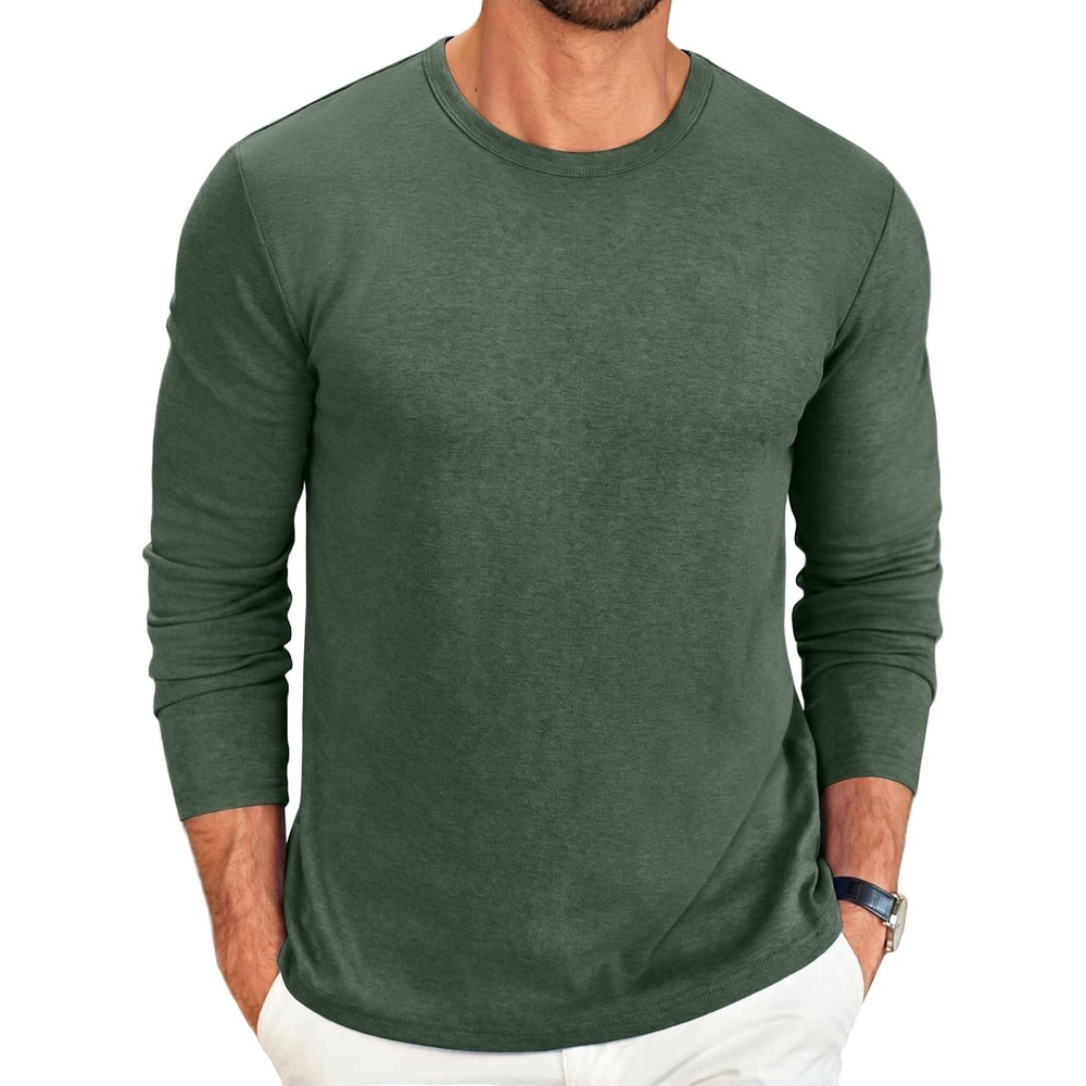 image:imageCOOFANDY Mens Long Sleeve Tee Shirts Crew Neck Casual Soft TeesArmy Green