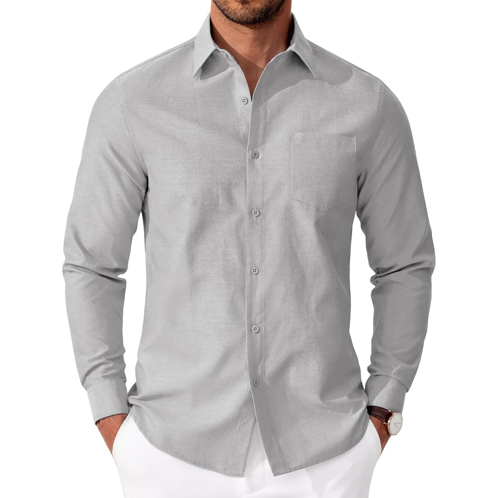 image:imageCOOFANDY Mens Oxford Shirt Long Sleeve Casual Button Down Shirts Soild Dress Shirts with PocketGrey