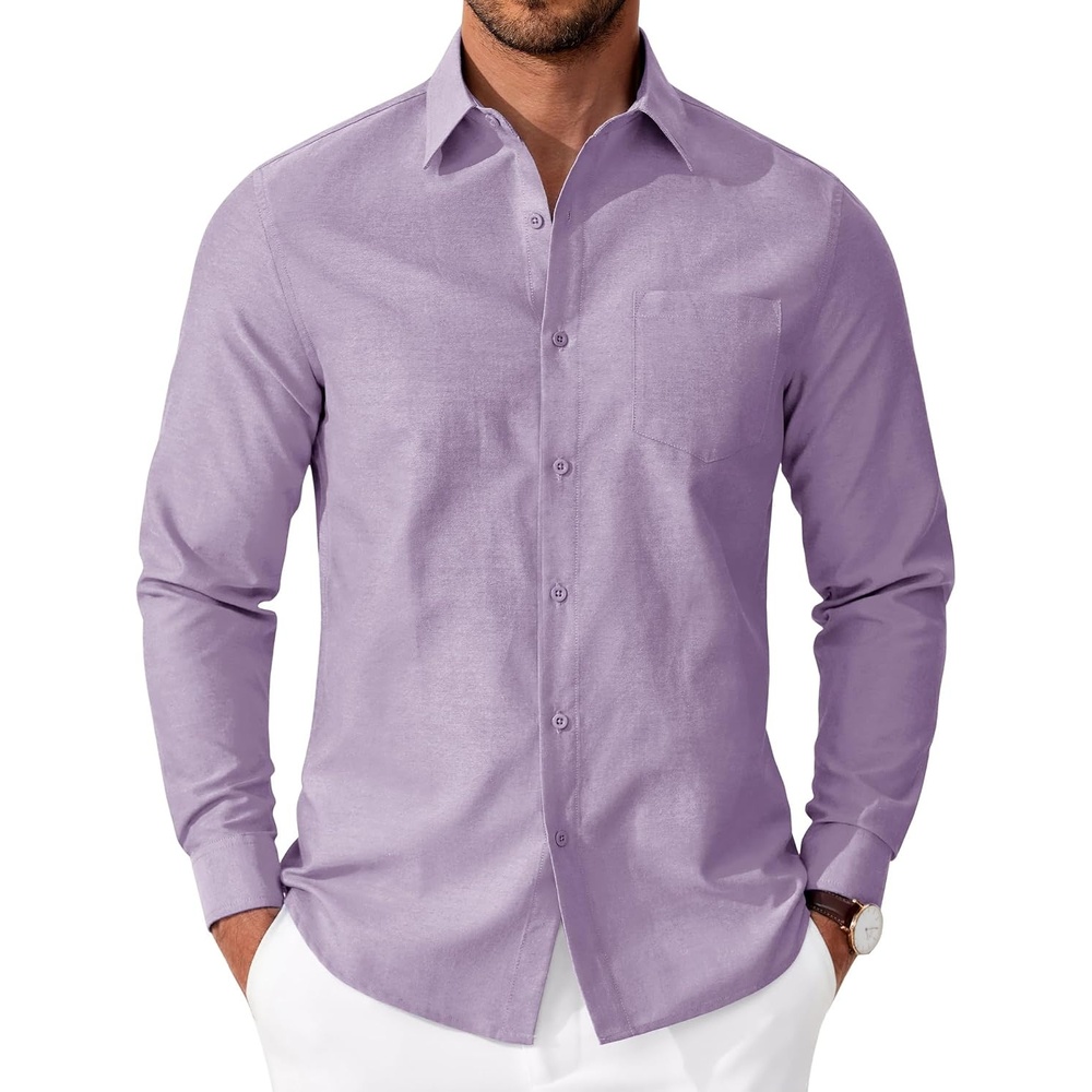 image:imageCOOFANDY Mens Oxford Shirt Long Sleeve Casual Button Down Shirts Soild Dress Shirts with PocketLight Purple