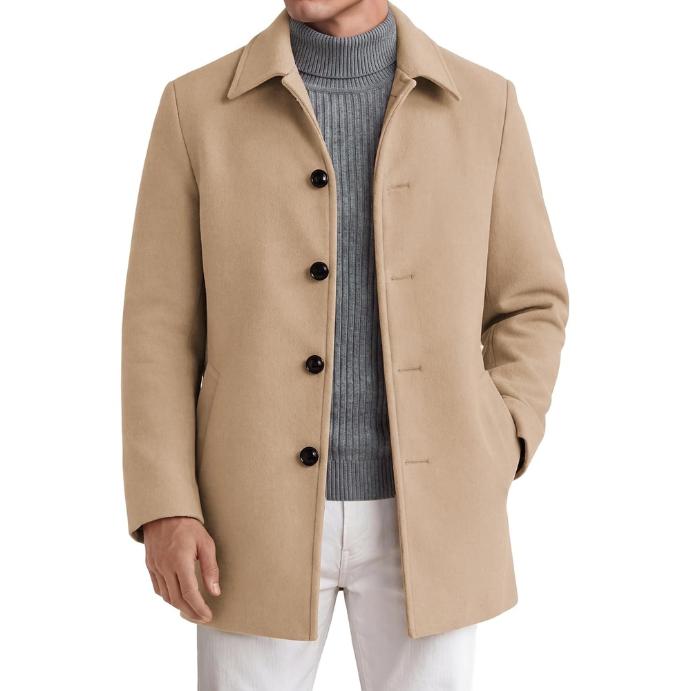 image:imageCOOFANDY Mens Pea Coat Slim Fit Winter Overcoat Mid Length Trench CoatKhaki