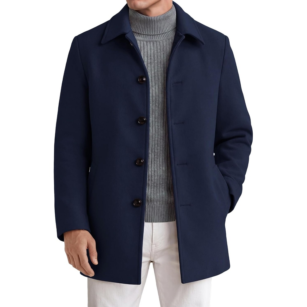 image:imageCOOFANDY Mens Pea Coat Slim Fit Winter Overcoat Mid Length Trench CoatNavy Blue