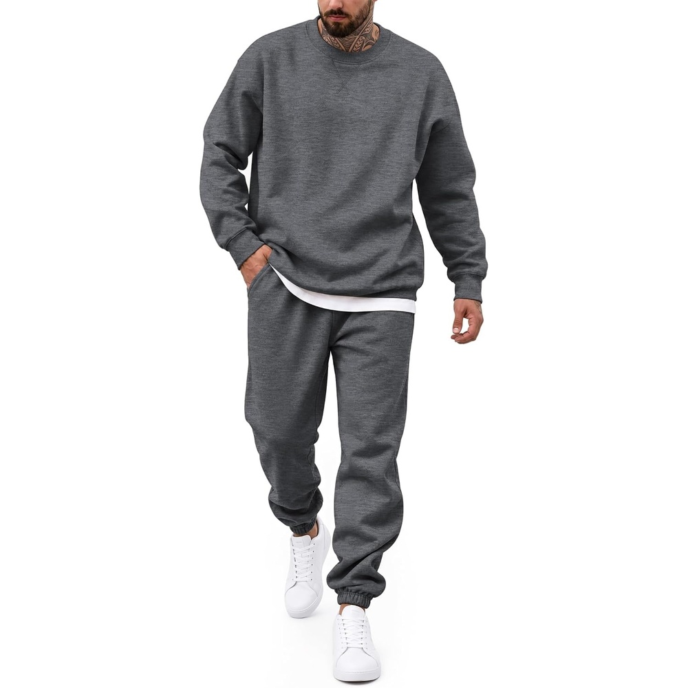image:imageCOOFANDY Mens Sweatsuit Set Fleece Crewneck Sweatshirt and Jogger PantsGrey