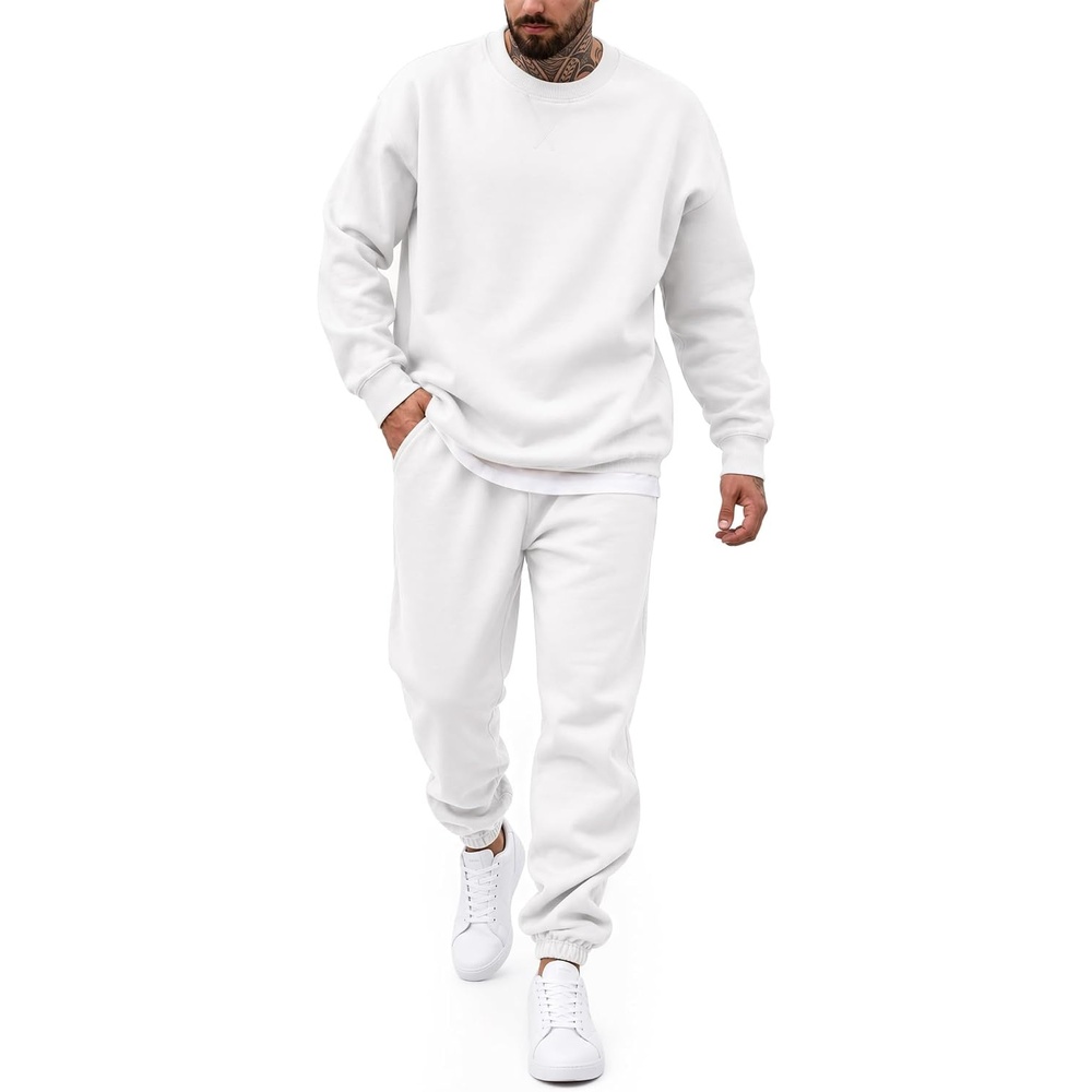 image:imageCOOFANDY Mens Sweatsuit Set Fleece Crewneck Sweatshirt and Jogger PantsWhite