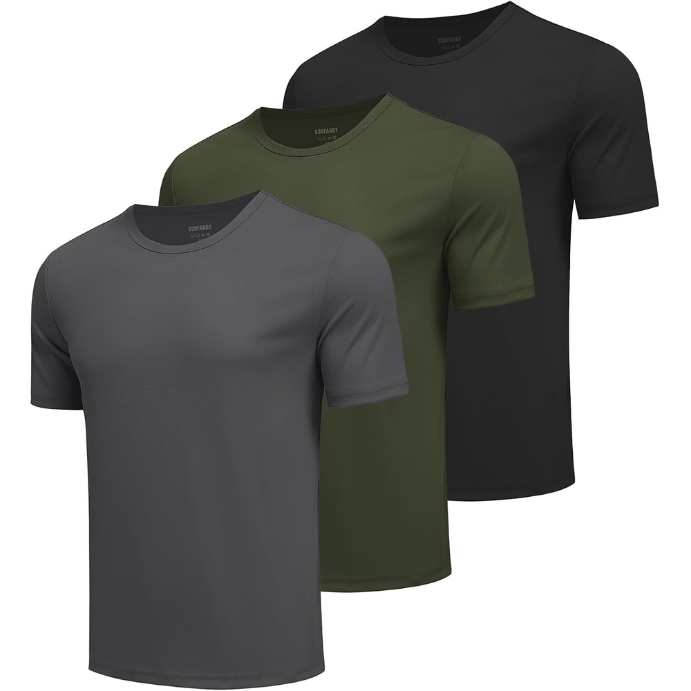 image:imageCOOFANDY Mens Workout TShirts 3 Pack Quick Dry Athletic TShirtsZblackArmy GreenDeep Grey3 Pack