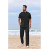 COOFANDY Men’s 2 Piece Cotton Linen Sets Beach Outfits Pants and Shirt Set(A-black)