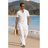 COOFANDY Men’s 2 Piece Cotton Linen Sets Beach Outfits Pants and Shirt Set(A-white)