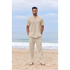 COOFANDY Men’s 2 Piece Cotton Linen Sets Beach Outfits Pants and Shirt Set(Light Khaki)