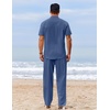 COOFANDY Men’s 2 Piece Cotton Linen Sets Beach Outfits Pants and Shirt Set(Z-denim Blue)