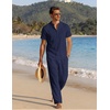 COOFANDY Men’s 2 Piece Cotton Linen Sets Beach Outfits Pants and Shirt Set(Z-navy Blue)