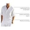 COOFANDY Men’s Cotton Linen Henley T-Shirts Long Sleeve Casual Beach Shirts(01-white)