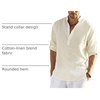 COOFANDY Men’s Cotton Linen Henley T-Shirts Long Sleeve Casual Beach Shirts(Beige)