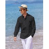 COOFANDY Men’s Cotton Linen Henley T-Shirts Long Sleeve Casual Beach Shirts(Black)
