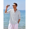 COOFANDY Men’s Cotton Linen Henley T-Shirts Long Sleeve Casual Beach Shirts(Blue Pinstripe)