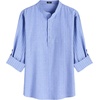 COOFANDY Men’s Cotton Linen Henley T-Shirts Long Sleeve Casual Beach Shirts(Blue Striped)