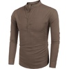 COOFANDY Men’s Cotton Linen Henley T-Shirts Long Sleeve Casual Beach Shirts(Brown)