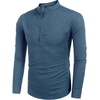 COOFANDY Men’s Cotton Linen Henley T-Shirts Long Sleeve Casual Beach Shirts(Denim Blue)