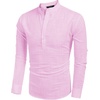 COOFANDY Men’s Cotton Linen Henley T-Shirts Long Sleeve Casual Beach Shirts(Pink)