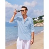 COOFANDY Men’s Cotton Linen Henley T-Shirts Long Sleeve Casual Beach Shirts(Sky Blue)