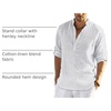 COOFANDY Men’s Cotton Linen Henley T-Shirts Long Sleeve Casual Beach Shirts(White Striped)
