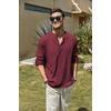 COOFANDY Men’s Cotton Linen Henley T-Shirts Long Sleeve Casual Beach Shirts(Wine Red)
