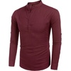 COOFANDY Men’s Cotton Linen Henley T-Shirts Long Sleeve Casual Beach Shirts(Wine Red)