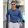 COOFANDY Mens Knit Polo Shirts Long Sleeve Casual Dress Pullover Sweater(Demin Blue)