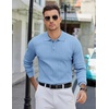 COOFANDY Mens Knit Polo Shirts Long Sleeve Casual Dress Pullover Sweater(Light Blue)
