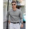 COOFANDY Mens Knit Polo Shirts Long Sleeve Casual Dress Pullover Sweater(Light Grey)