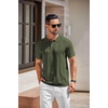COOFANDY Mens Knit Polo Shirts Short Sleeve Button Down Textured Polo Shirt(Army Green)