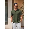 COOFANDY Mens Knit Polo Shirts Short Sleeve Button Down Textured Polo Shirt(Army Green)
