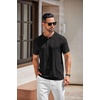 COOFANDY Mens Knit Polo Shirts Short Sleeve Button Down Textured Polo Shirt(Black)