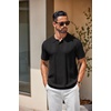 COOFANDY Mens Knit Polo Shirts Short Sleeve Button Down Textured Polo Shirt(Black)