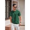 COOFANDY Mens Knit Polo Shirts Short Sleeve Button Down Textured Polo Shirt(Dark Green)