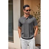COOFANDY Mens Knit Polo Shirts Short Sleeve Button Down Textured Polo Shirt(Dark Grey)