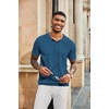 COOFANDY Mens Knit Polo Shirts Short Sleeve Button Down Textured Polo Shirt(Denim Blue)