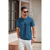 COOFANDY Mens Knit Polo Shirts Short Sleeve Button Down Textured Polo Shirt(Denim Blue)