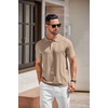 COOFANDY Mens Knit Polo Shirts Short Sleeve Button Down Textured Polo Shirt(Khaki)