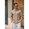 COOFANDY Mens Knit Polo Shirts Short Sleeve Button Down Textured Polo Shirt(Khaki)