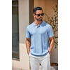 COOFANDY Mens Knit Polo Shirts Short Sleeve Button Down Textured Polo Shirt(Light Blue)