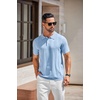 COOFANDY Mens Knit Polo Shirts Short Sleeve Button Down Textured Polo Shirt(Light Blue)