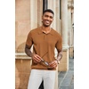 COOFANDY Mens Knit Polo Shirts Short Sleeve Button Down Textured Polo Shirt(Light Brown)