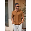 COOFANDY Mens Knit Polo Shirts Short Sleeve Button Down Textured Polo Shirt(Light Brown)