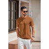 COOFANDY Mens Knit Polo Shirts Short Sleeve Button Down Textured Polo Shirt(Light Brown)
